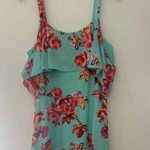 Leslie Fay Floral Midi Dress - Aqua and Pink